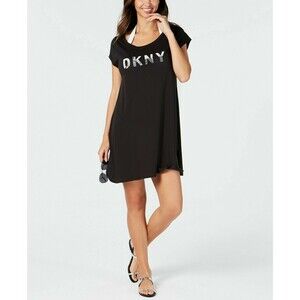 DKNY City Logo SS Swimsuit Cover-Up   S  /  M   Black